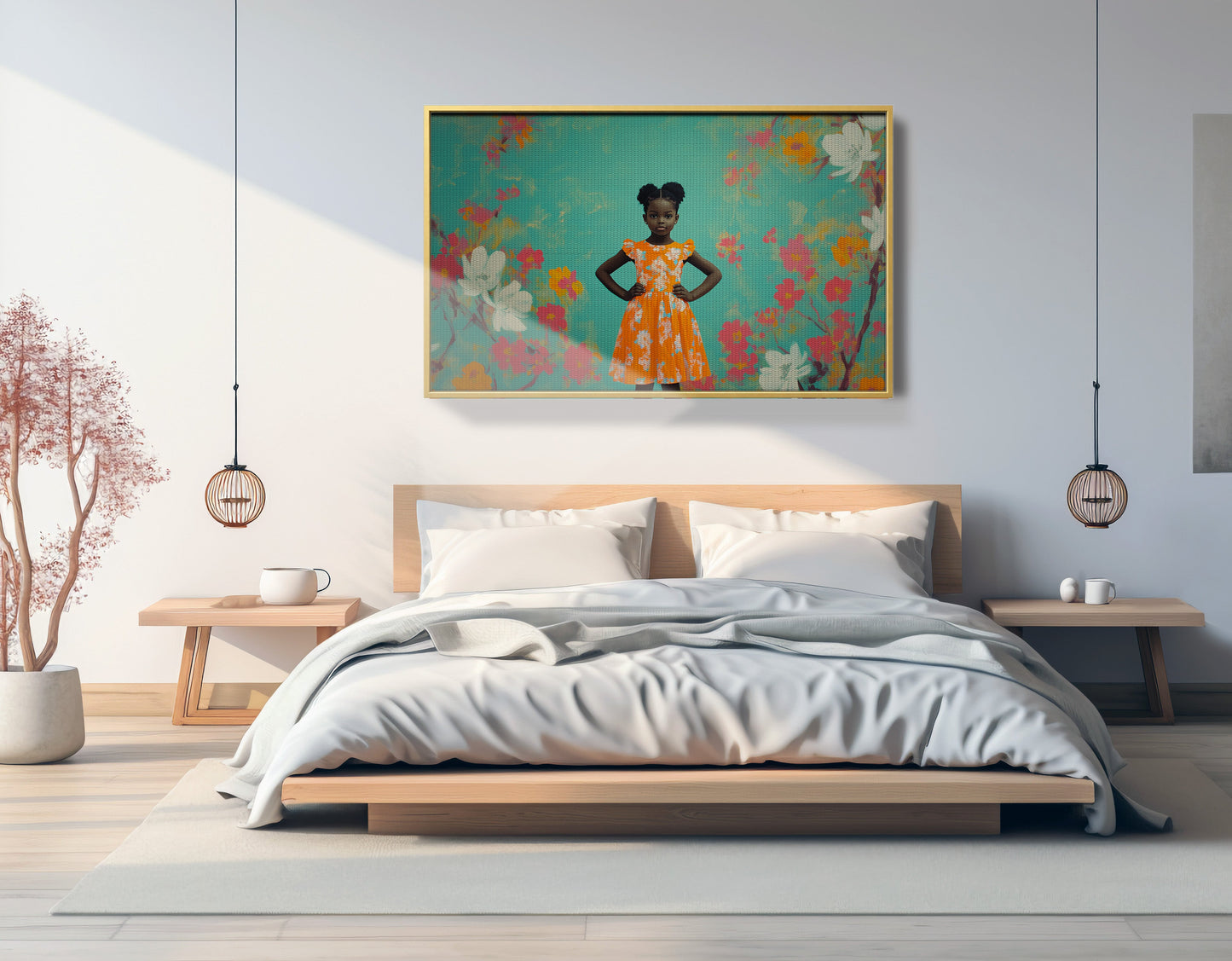 Black Girl Floral Dress Black children wall art view 39