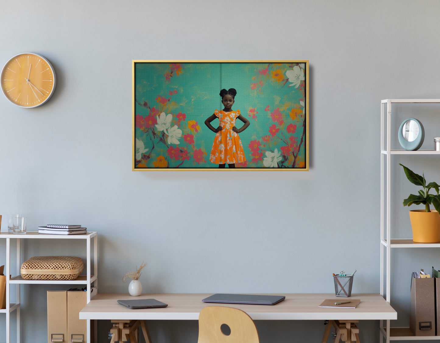 Black Girl Floral Dress Black children wall art view 42