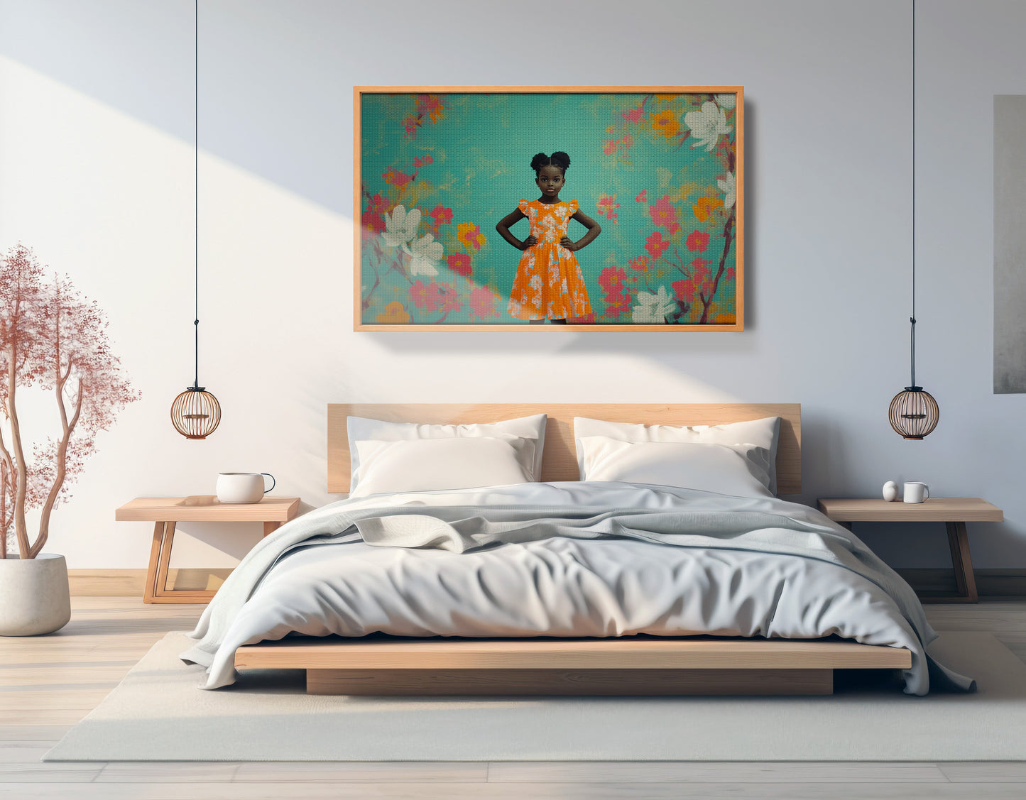 Black Girl Floral Dress Black children wall art view 45
