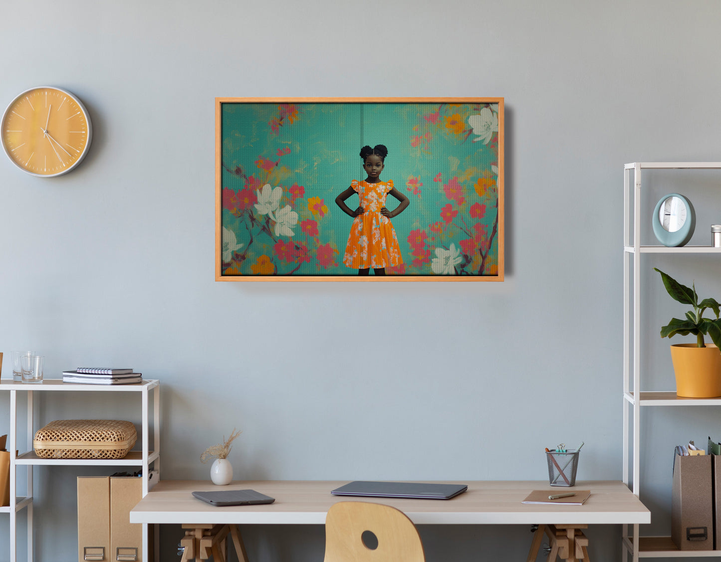 Black Girl Floral Dress Black children wall art view 48