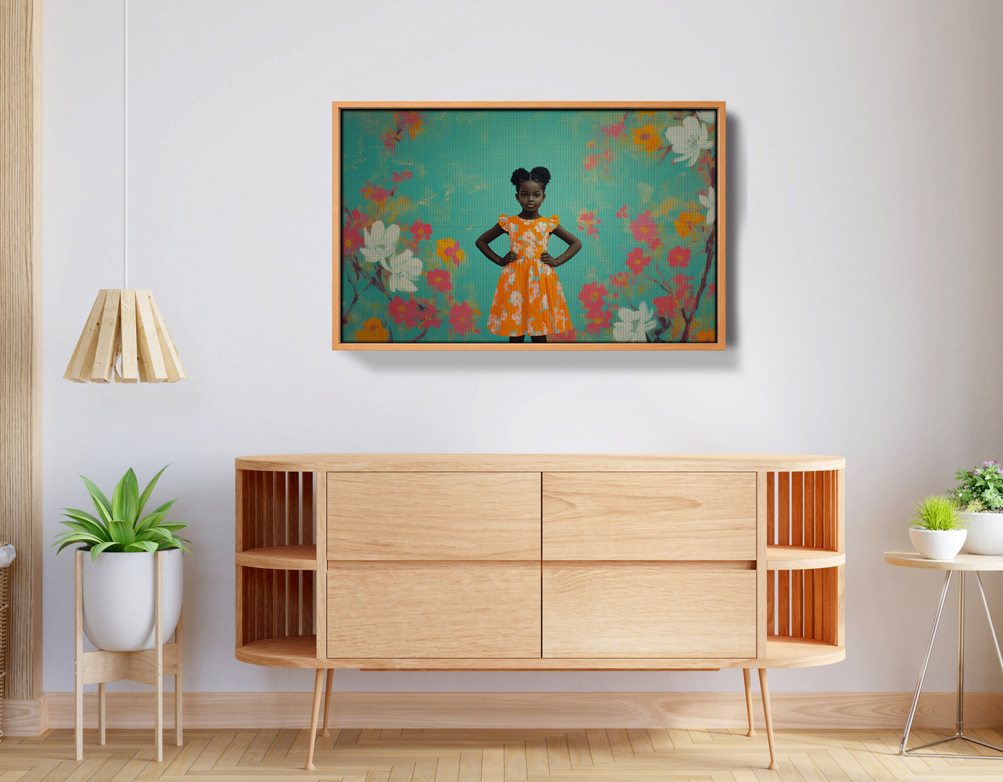 Black Girl Floral Dress Black children wall art view 44