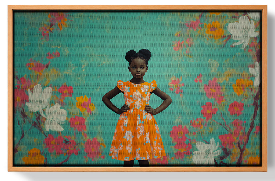 Black Girl Floral Dress Black children wall art view 43
