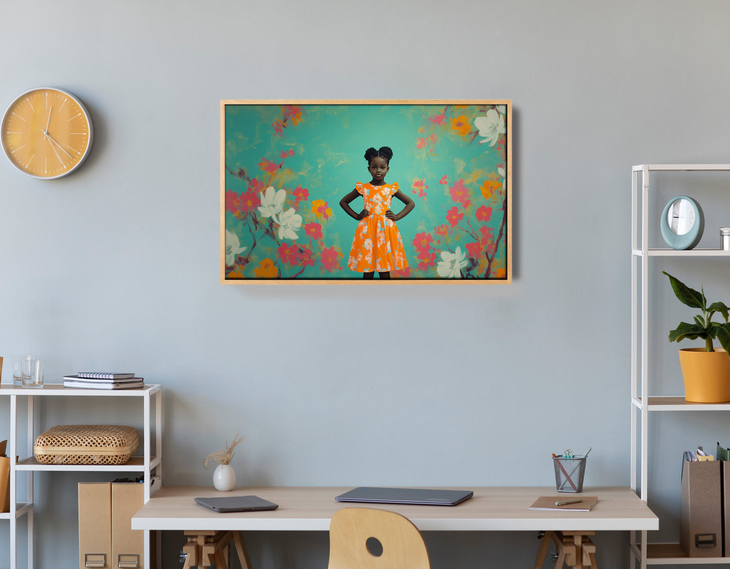 Black Girl Floral Dress Black children wall art view 54