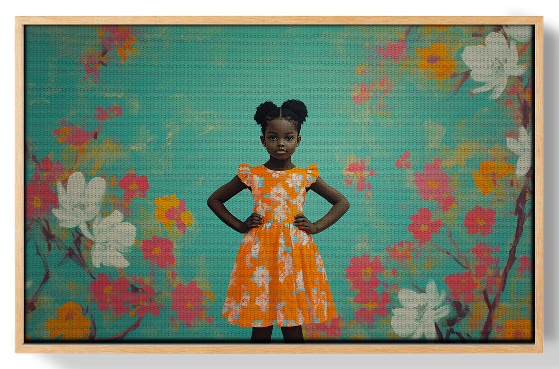 Black Girl Floral Dress Black children wall art view 49