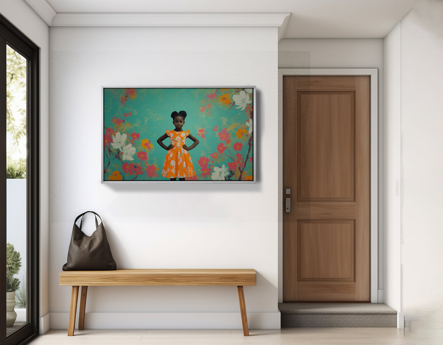 Black Girl Floral Dress Black children wall art view 59