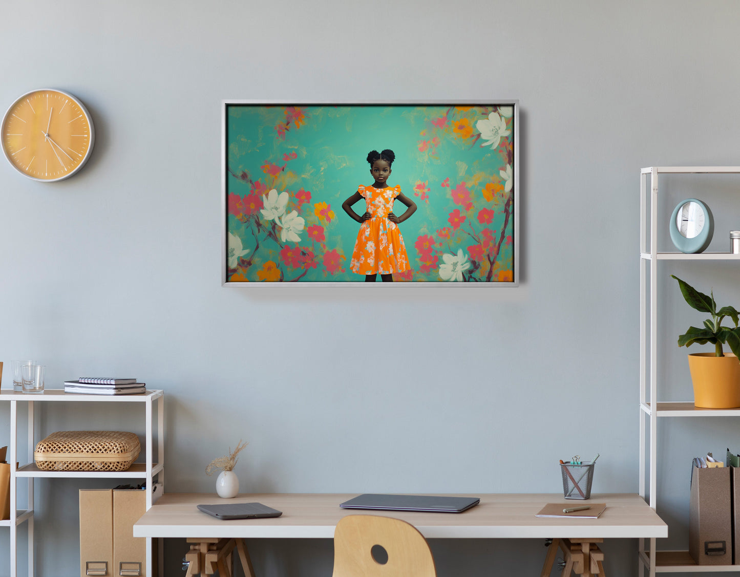 Black Girl Floral Dress Black children wall art view 60