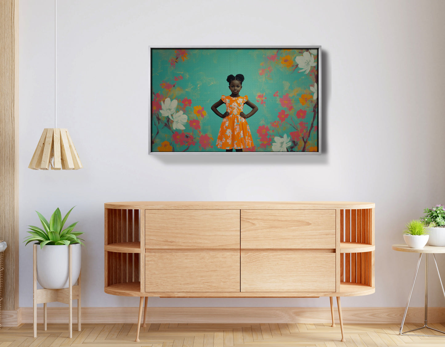 Black Girl Floral Dress Black children wall art view 56