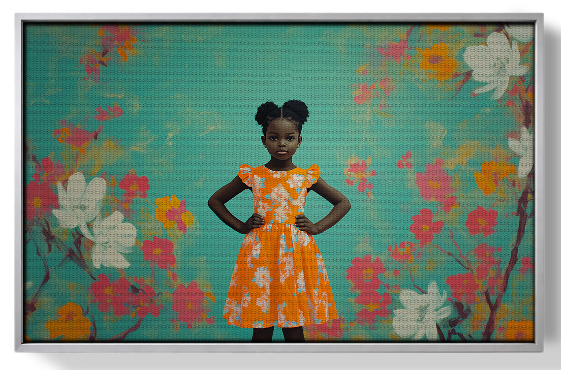 Black Girl Floral Dress Black children wall art view 55