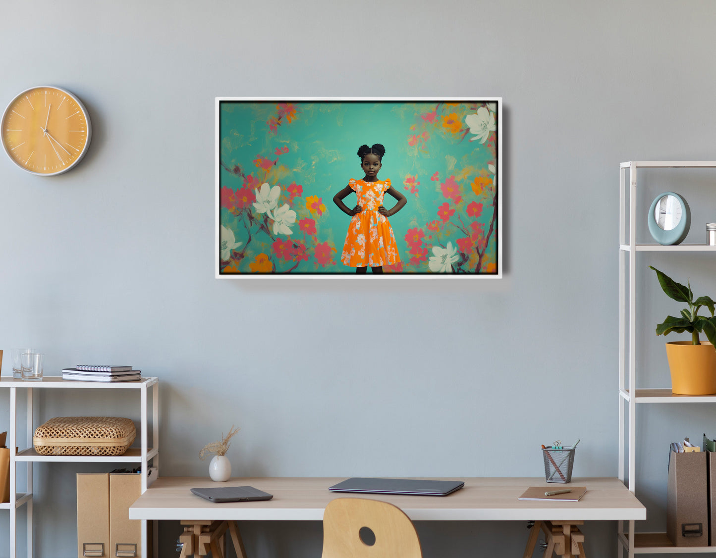 Black Girl Floral Dress Black children wall art view 66