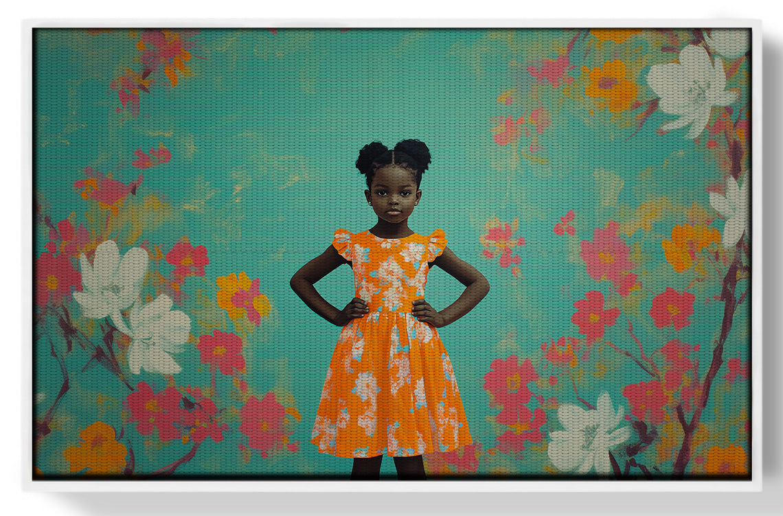 Black Girl Floral Dress Black children wall art view 61