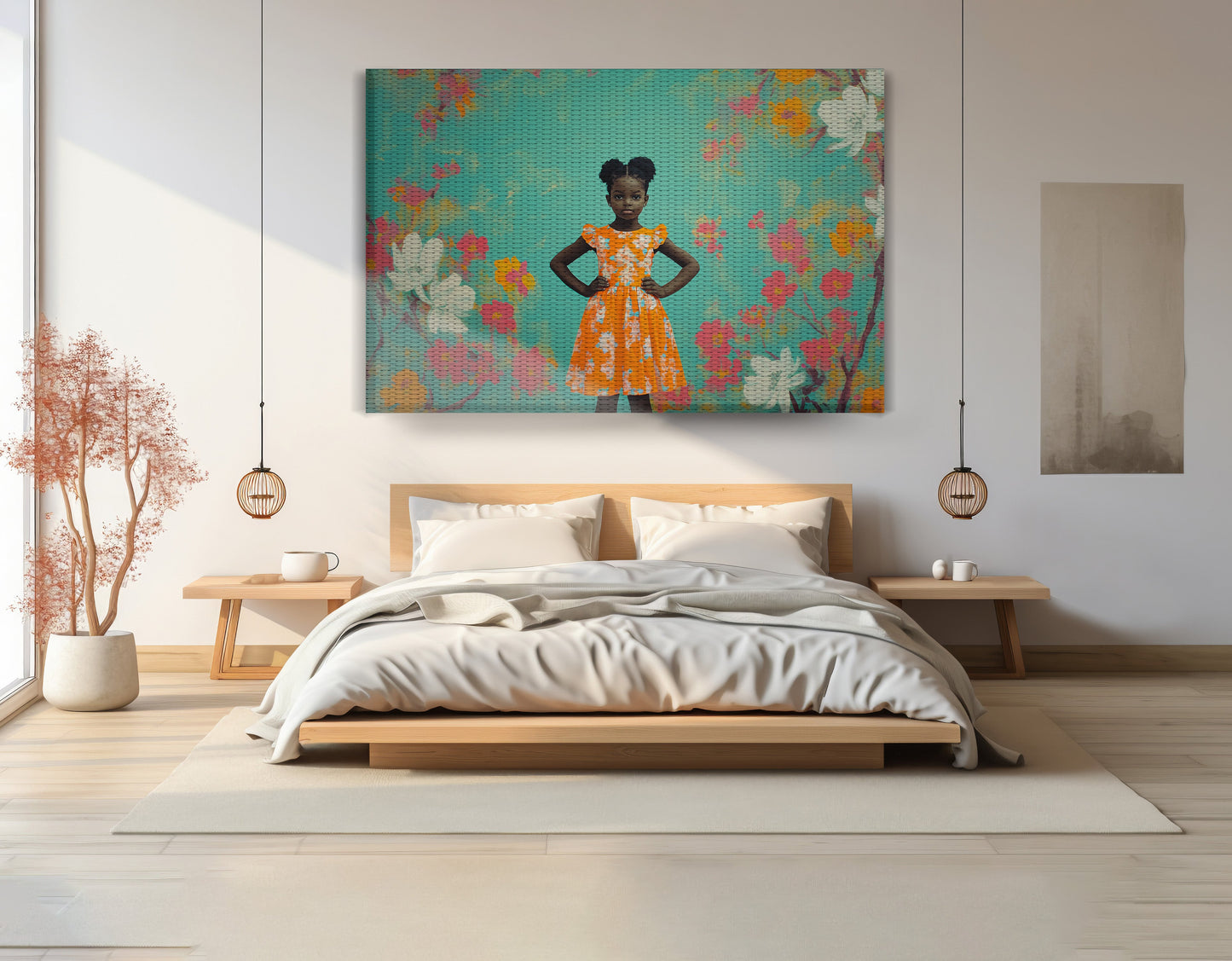 Black Girl Floral Dress Black children wall art view 15