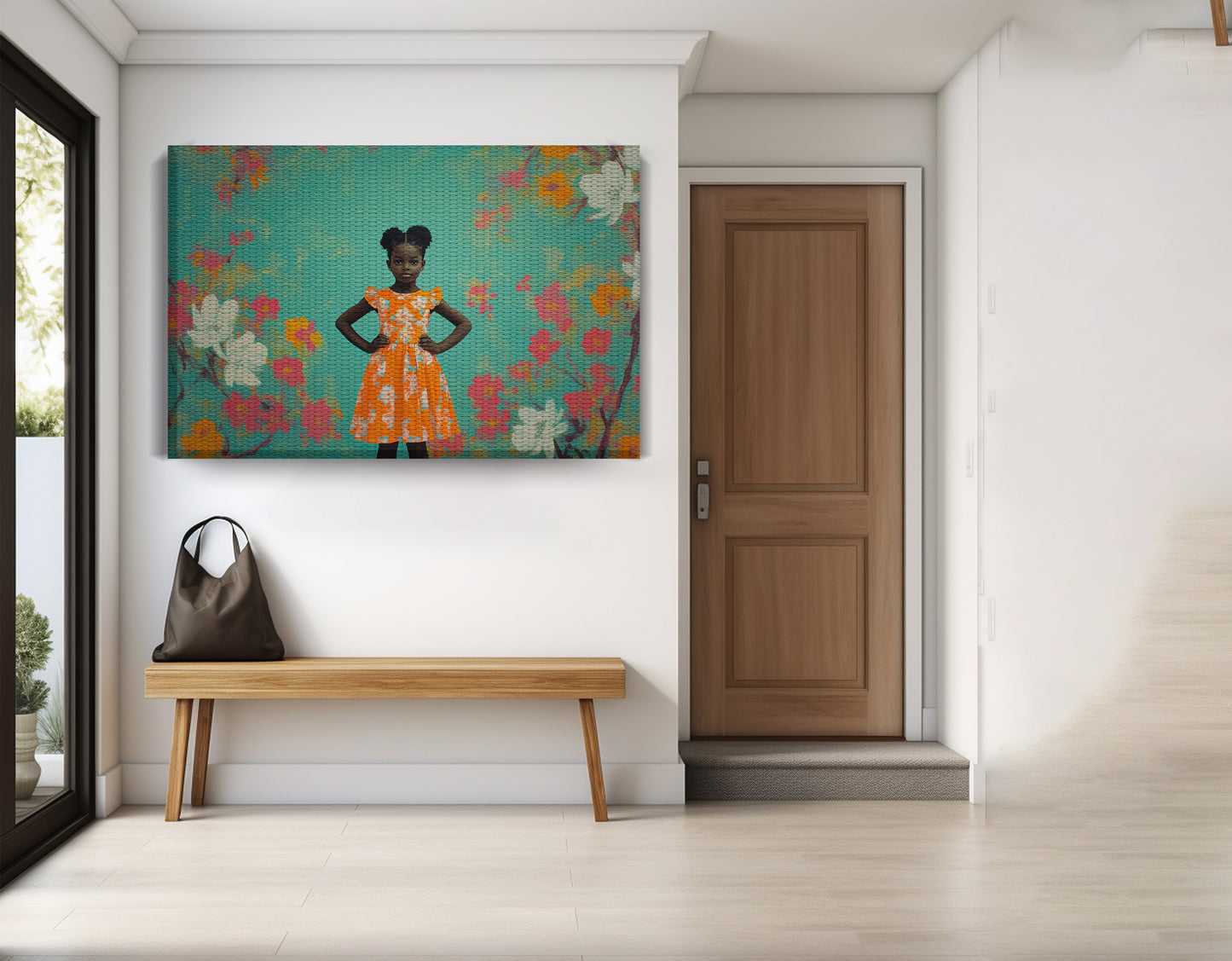 Black Girl Floral Dress Black children wall art view 17