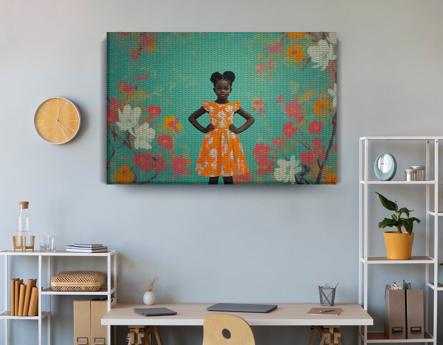 Black Girl Floral Dress Black children wall art view 18