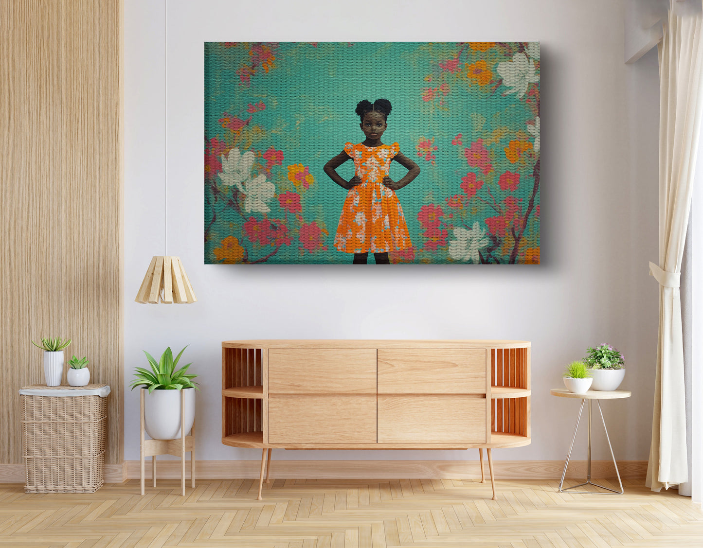 Black Girl Floral Dress Black children wall art view 14