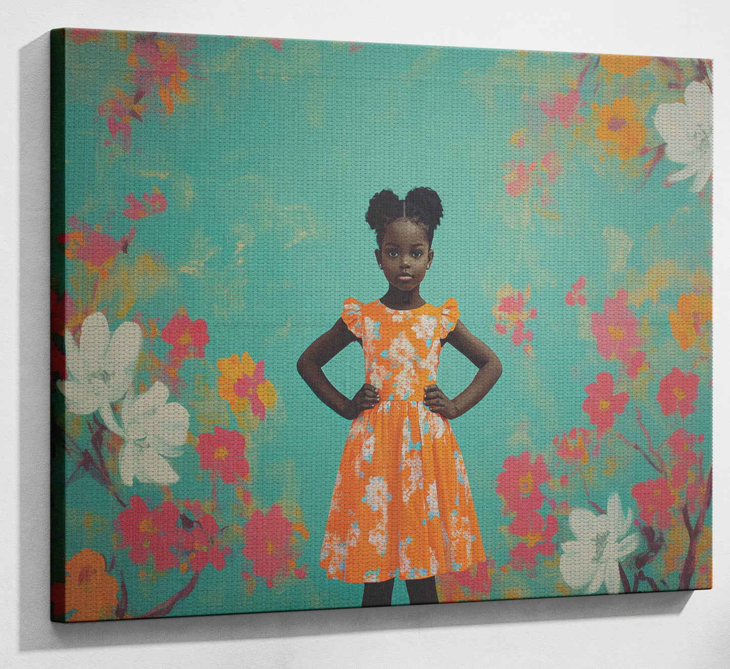 Black Girl Floral Dress Black children wall art view 13