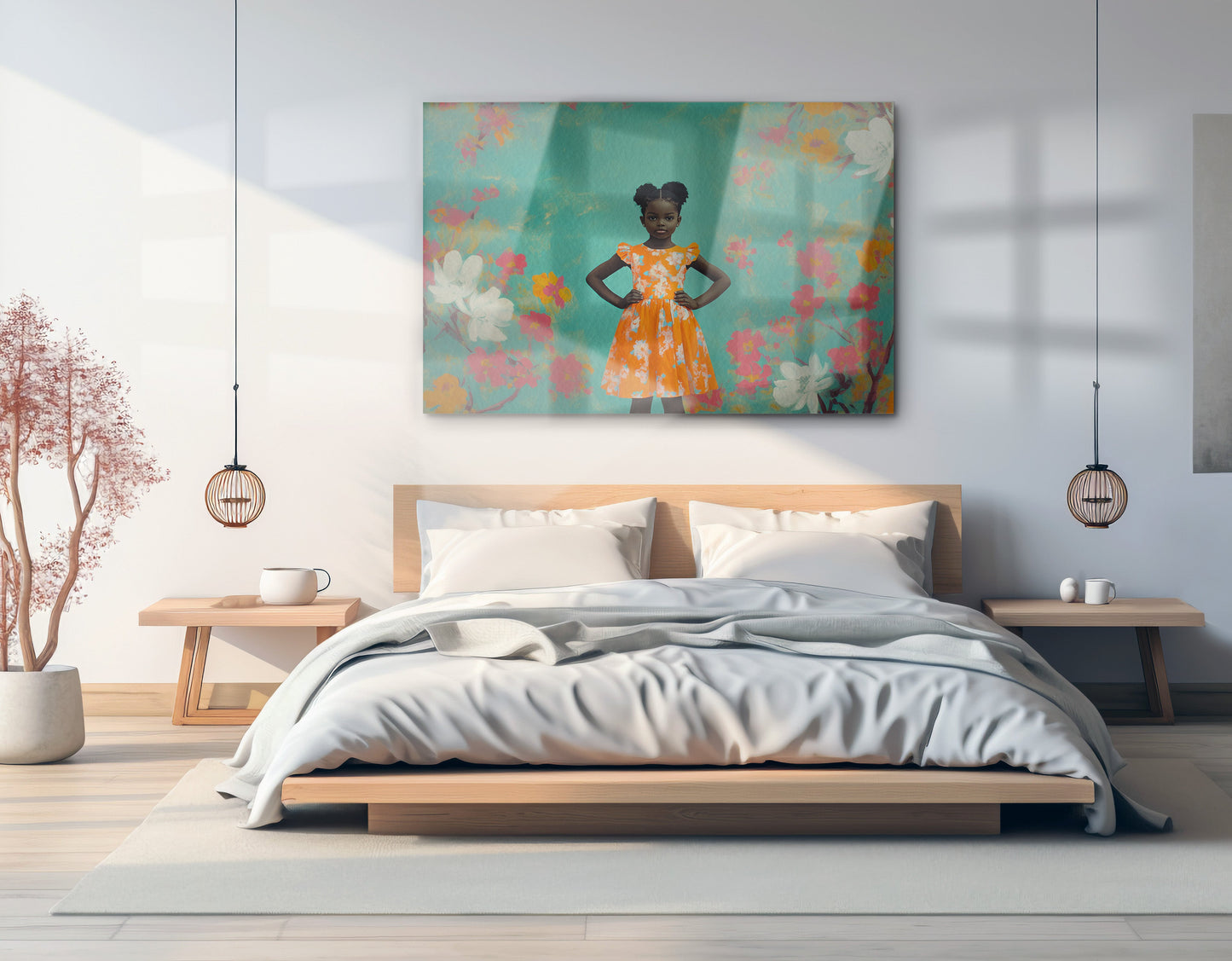 Black Girl Floral Dress Black children wall art view 21
