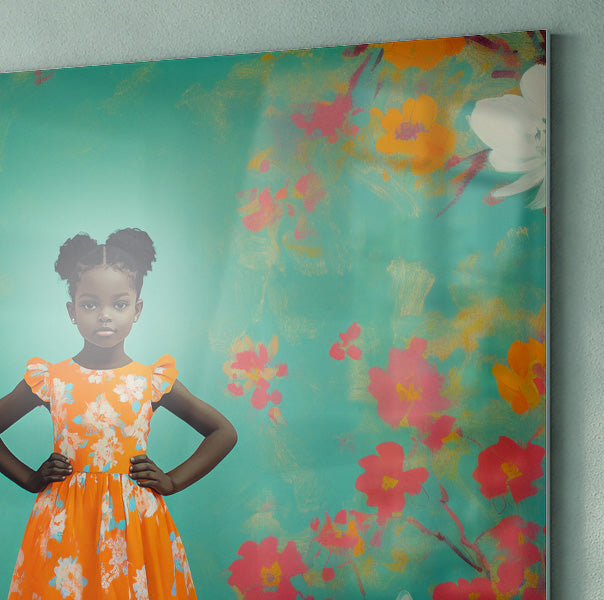 Black Girl Floral Dress Black children wall art view 22