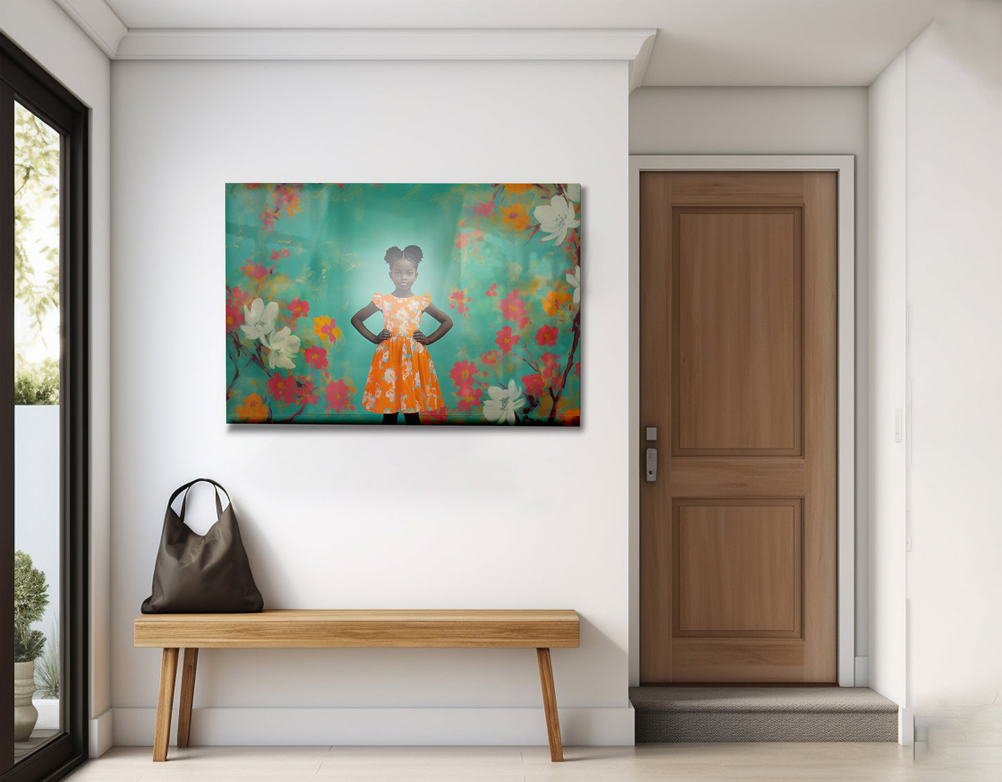 Black Girl Floral Dress Black children wall art view 23