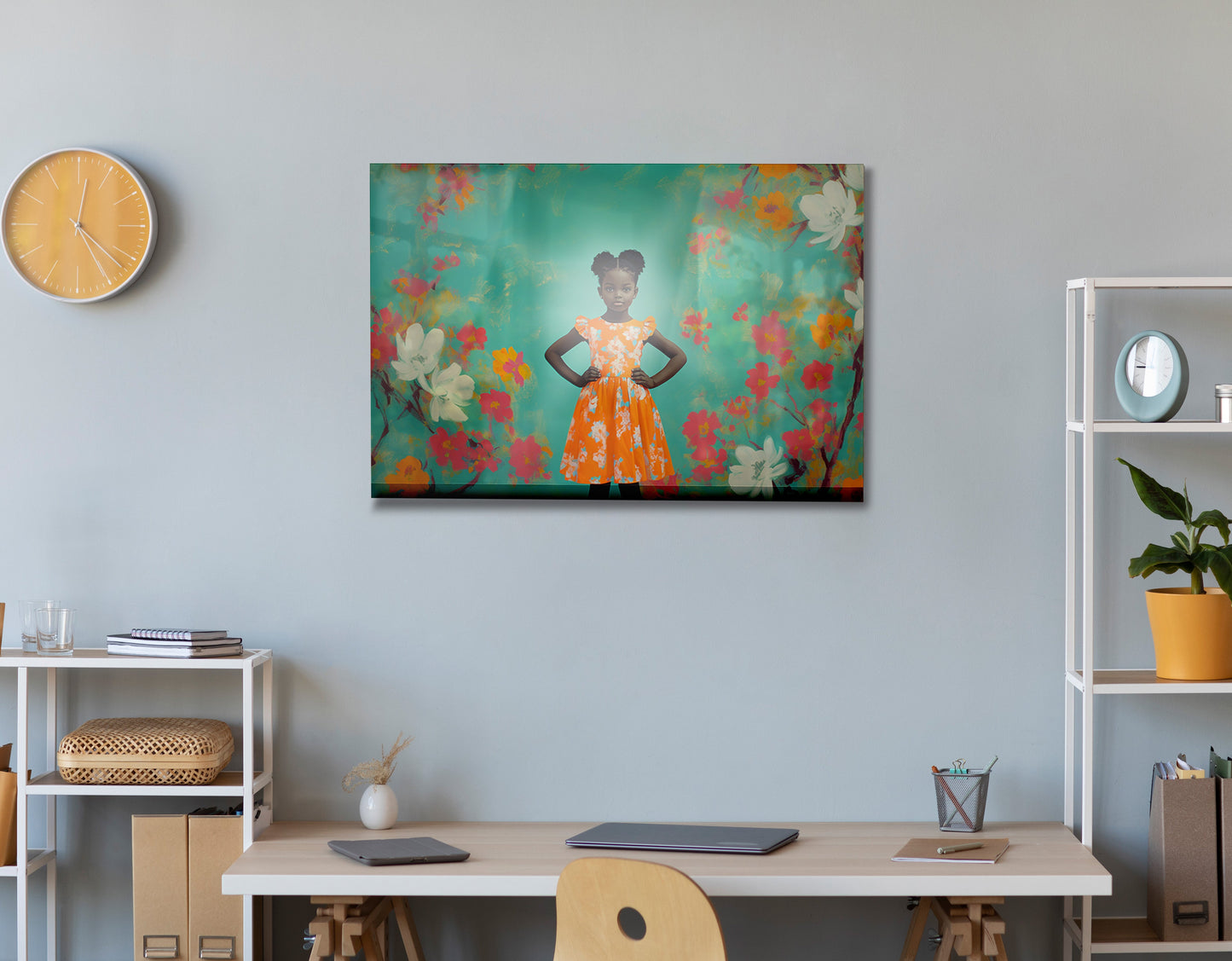 Black Girl Floral Dress Black children wall art view 24