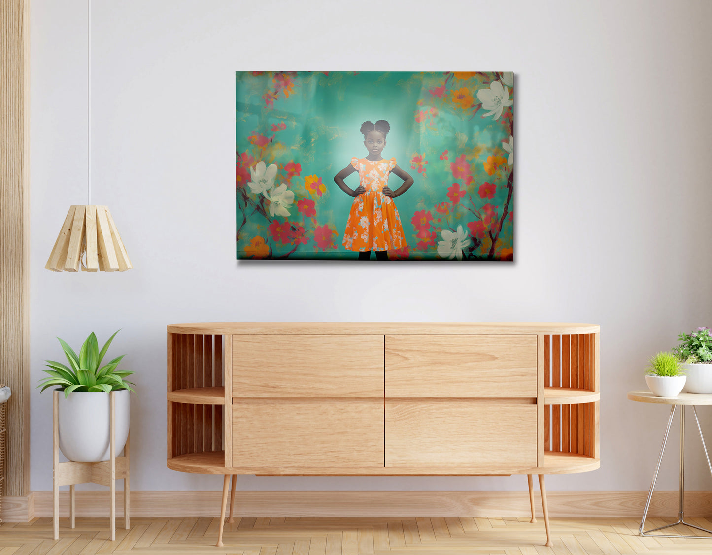 Black Girl Floral Dress Black children wall art view 20