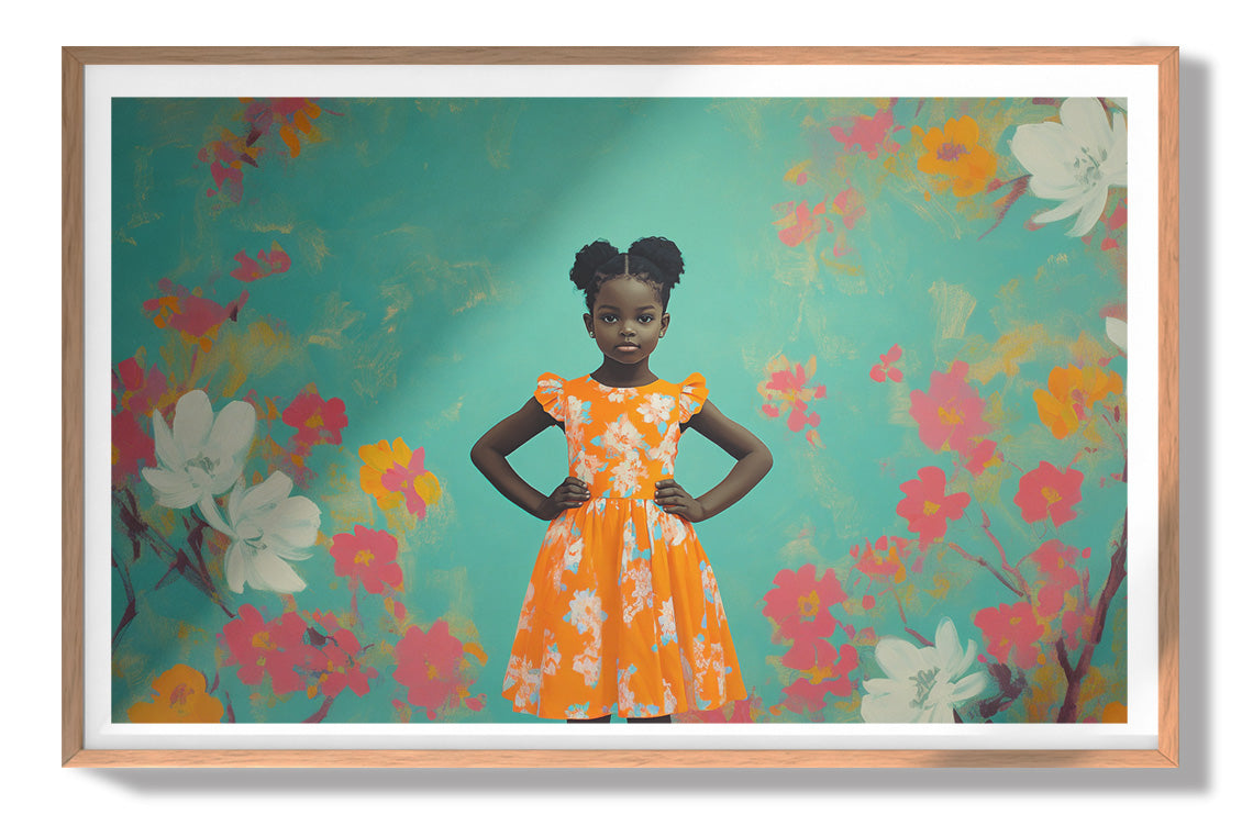 Black Girl Floral Dress Black children wall art view 79