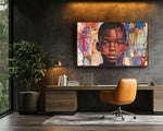 Black boy wall art displayed in modern living room – African American canvas decor