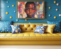 Close-up detail of Black boy canvas – textured African American artwork