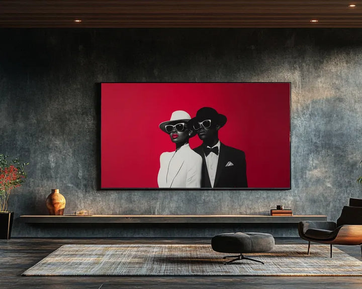 Elegant Black Couple in Red African American Wall Art