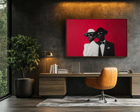 Chic couple portrait artwork for luxury home or office wall decor.