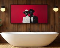 Statement decor featuring glamorous Black couple in formal attire.