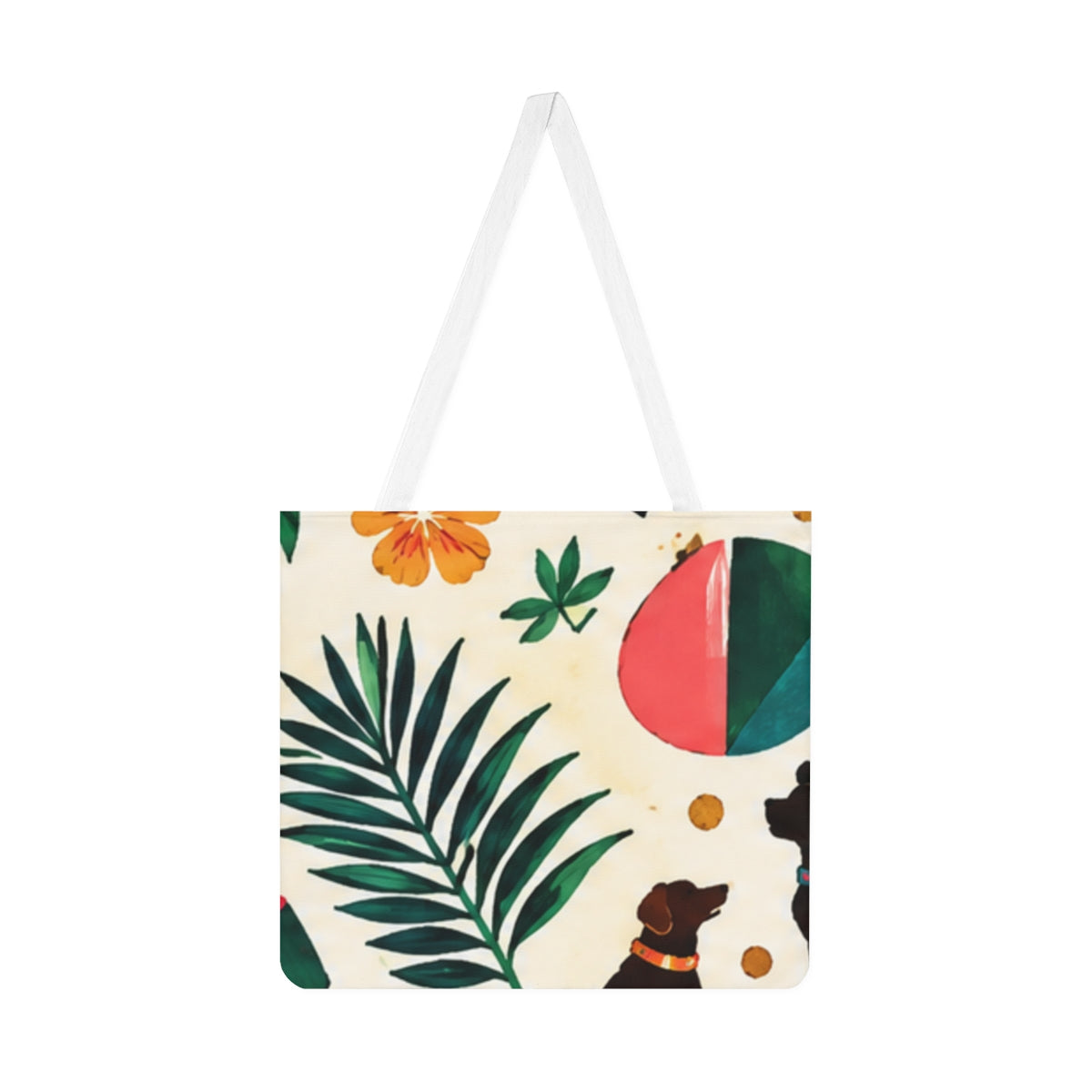 Black Pet Love Tropical Dog Days Pattern Shoulder Tote mockup