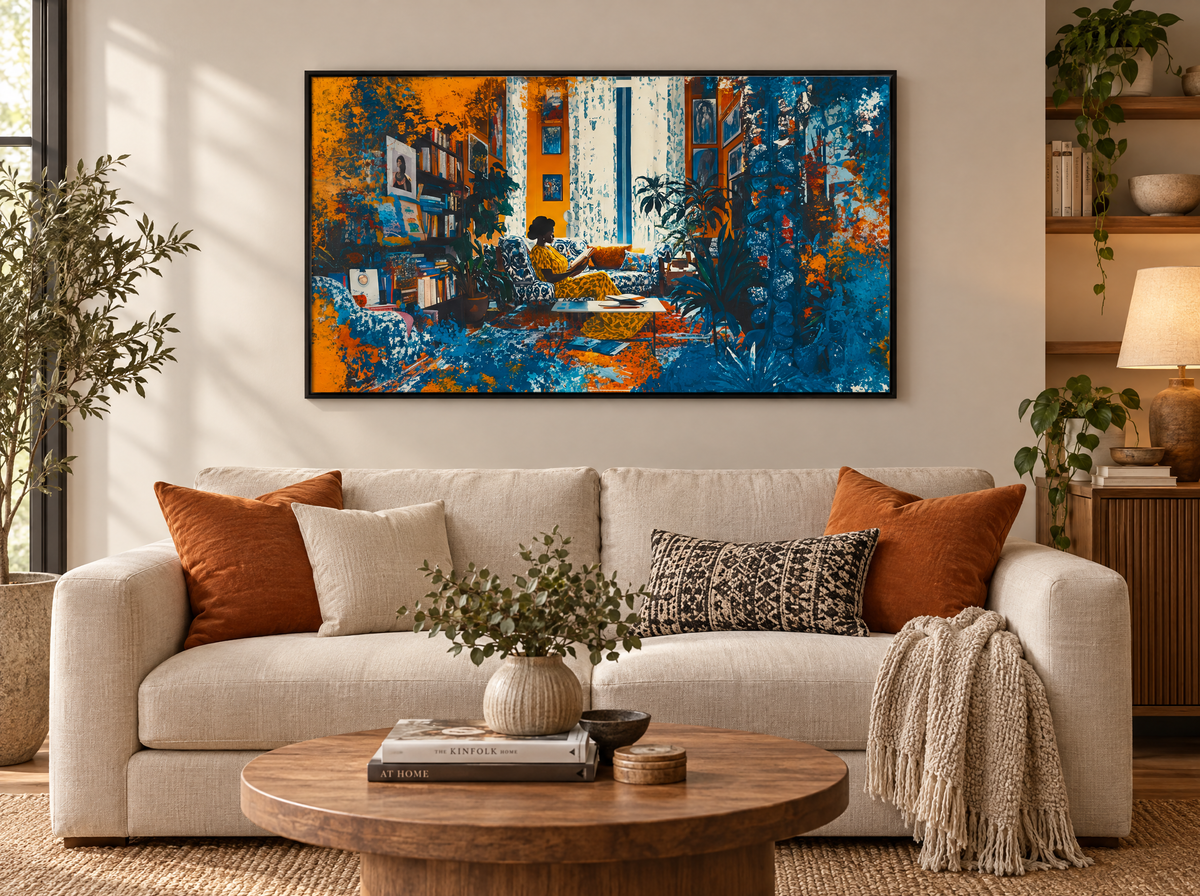 Living Room, Black Woman Reading African American Wall Art