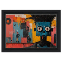 Framed Blue Figure Urban Canvas Art in Black Frame