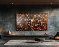 Animal-themed art print showing a giraffe surrounded by blooming roses.