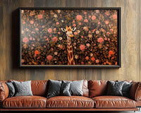 Nature-inspired giraffe canvas on botanical floral background.
