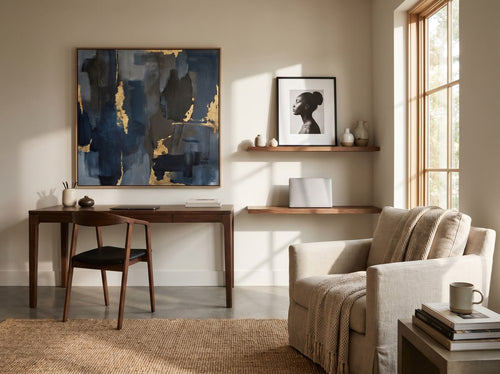 How High to Hang Art Above a Sofa: Home office or creative corner
