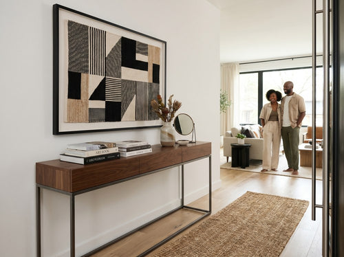 How to Choose Art for Open Concept Living Rooms: Entryway