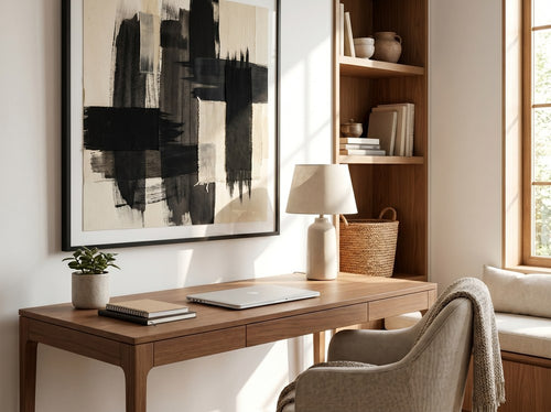 How to Style Black Art in a Modern Living Room: Home office or creative corner