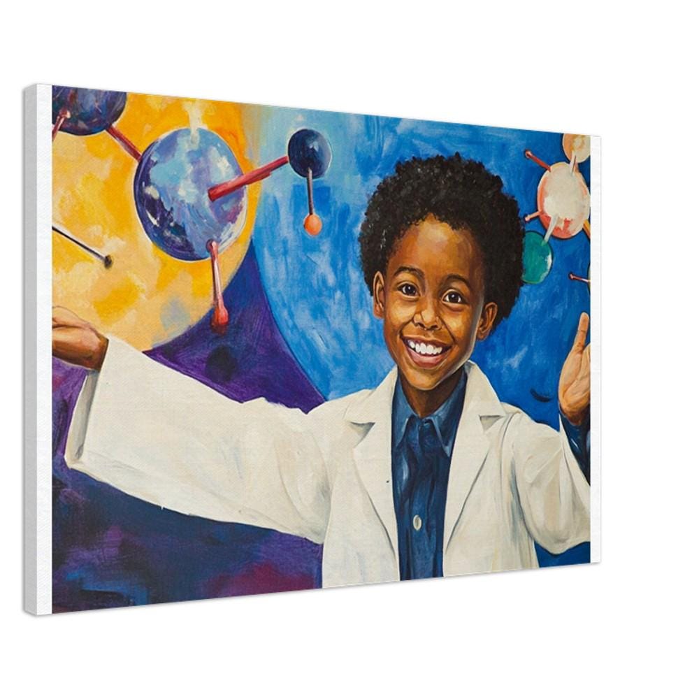 Black child inspired artwork representing a future scientist, perfect as African American wall art for any room.