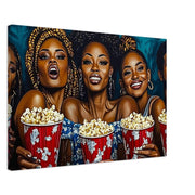 Black Friends Popcorn Night African American canvas print by MoomZee Artwork