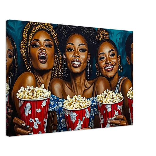 Black Joy Movie Night Art | Vibrant African American Wall Art | Popcorn and Laughter Canvas Print for Home Decor