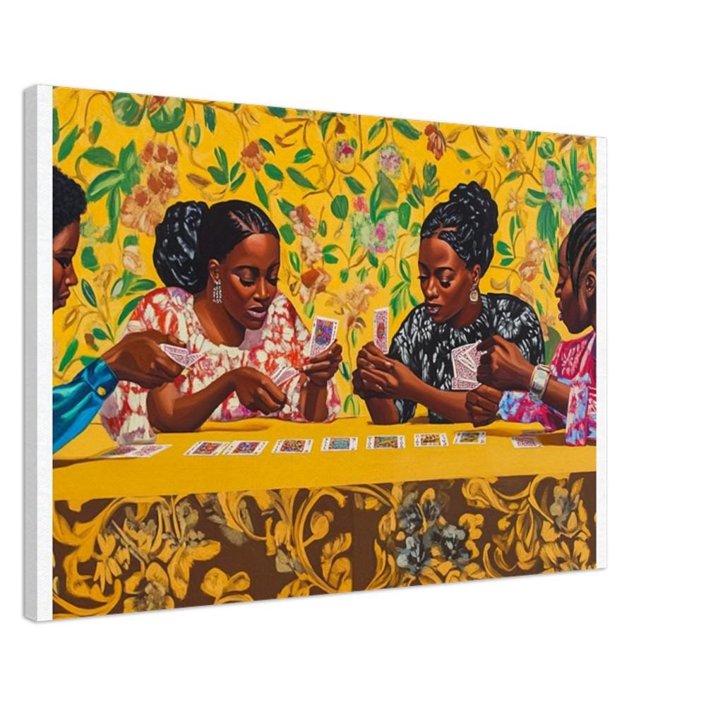 Black Women Playing Cards canvas art creating a vibrant atmosphere, showcasing african american wall art.