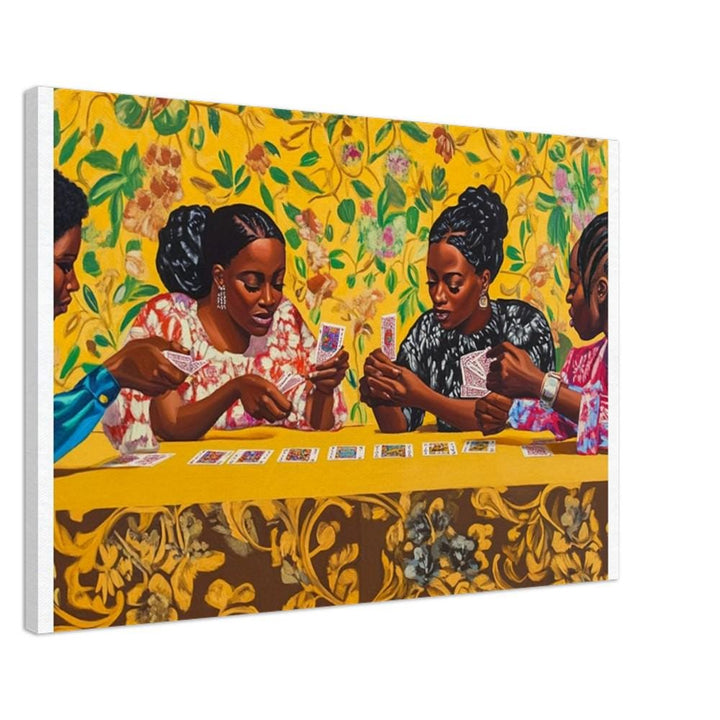 Black Women Playing Cards canvas art creating a vibrant atmosphere, showcasing african american wall art.