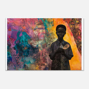 Vibrant black boy portrait as canvas art, showcasing African American wall art with rich colors and expressive features.
