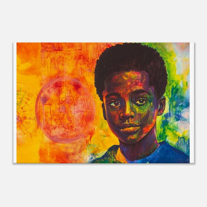 Young Black Boy abstract canvas art, showcasing vibrant colors and artistry in African American wall art.