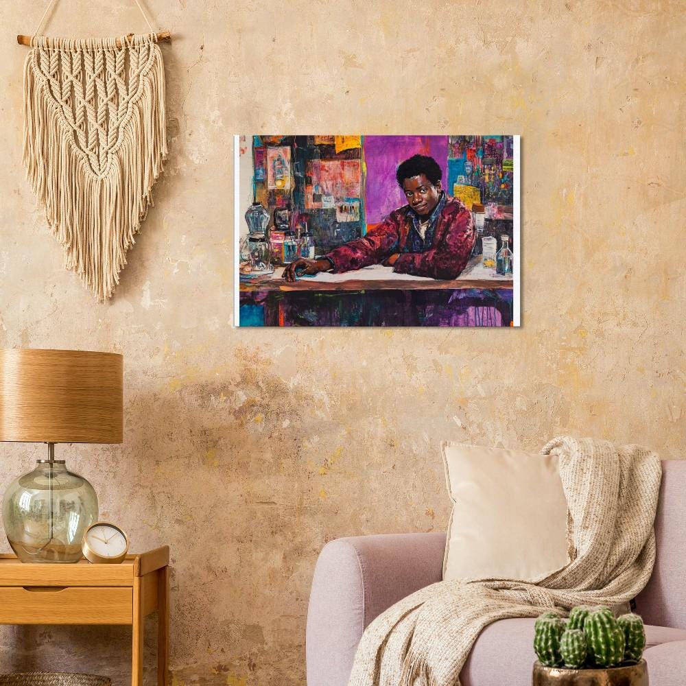 Confident Black Man in Vibrant Studio | Afrocentric Abstract Wall Art | Inspirational Art for Creative Spaces & Studios