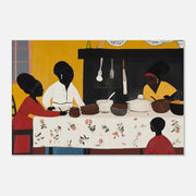 Family Dinner Folk African American wall art depicting a joyful family gathered around a table sharing a meal.
