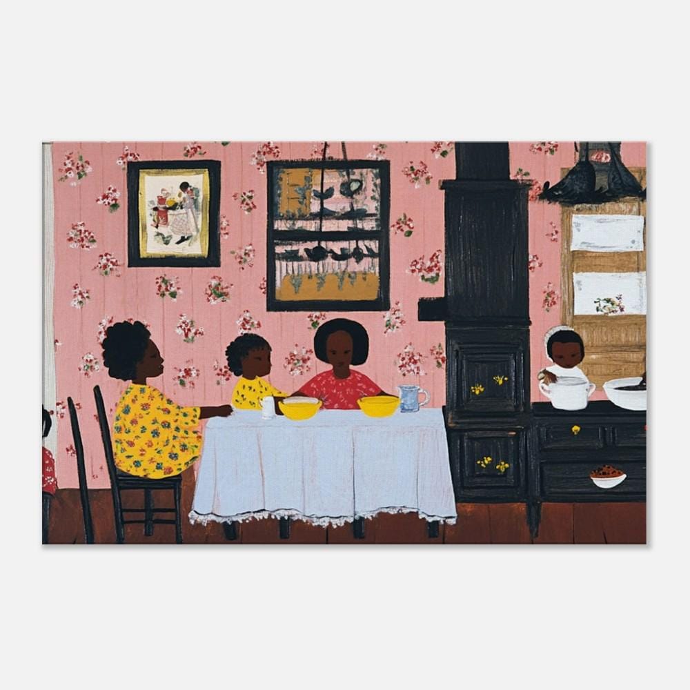 Afrocentric Kitchen Folk canvas art featuring vibrant colors, celebrating African American culture and style in wall decor.