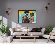 Alternate view of Black Father and Child Black family wall art canvas print