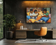 Black Children Reading cultural wall decor print by MoomZee Artwork